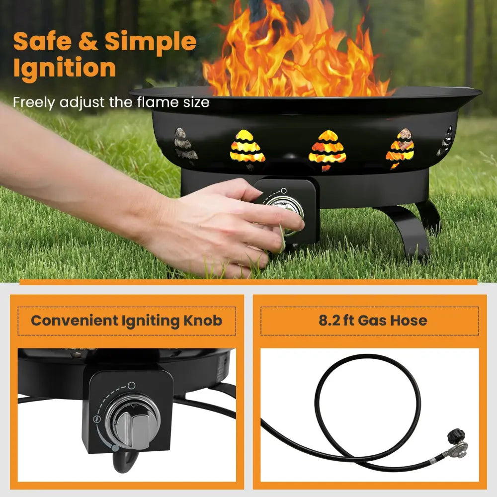 21 Inch Diameter Propane Gas Fire Pit Patio Portable Fire Bowl-Black - Black - Fire Pits