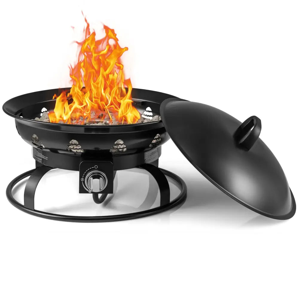 21 Inch Diameter Propane Gas Fire Pit Patio Portable Fire Bowl-Black - Black - Fire Pits