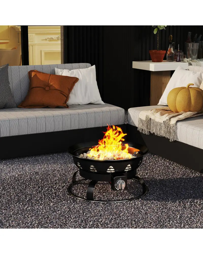 21 Inch Diameter Propane Gas Fire Pit Patio Portable Fire Bowl-Black - Black - Fire Pits