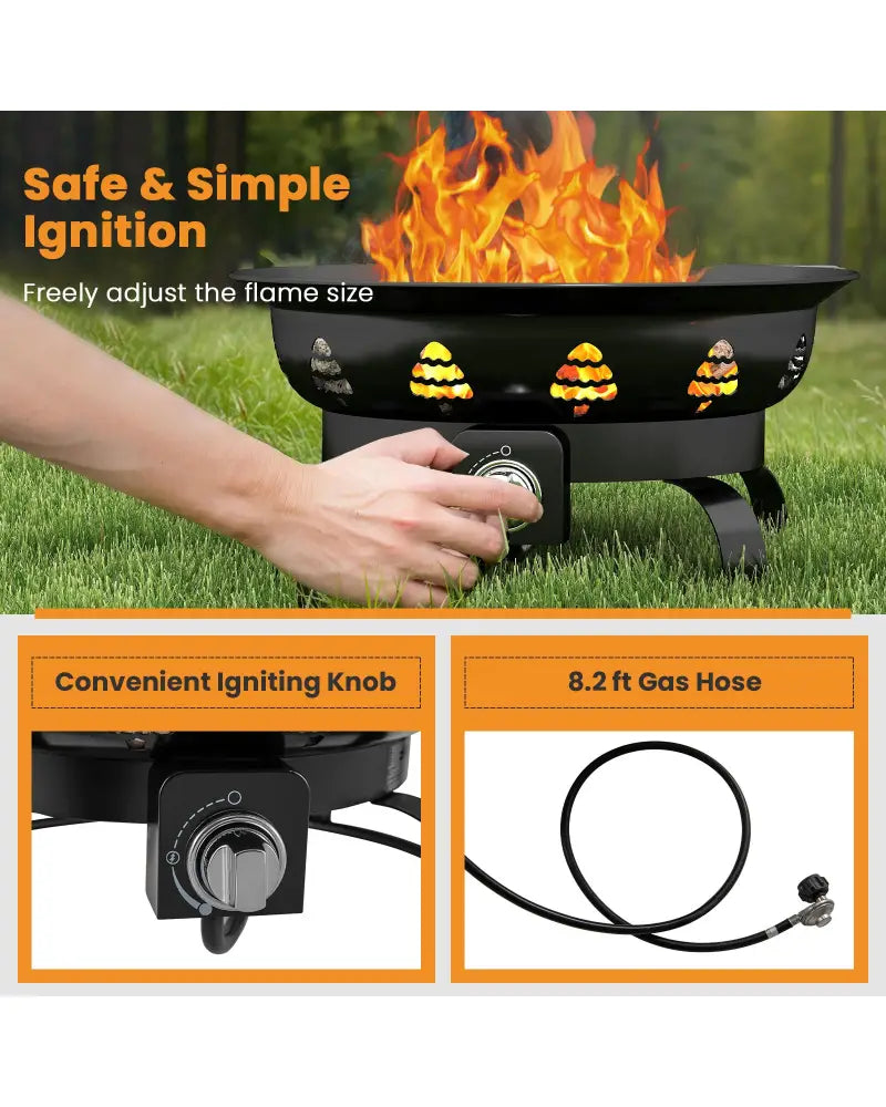 21 Inch Diameter Propane Gas Fire Pit Patio Portable Fire Bowl-Black - Black - Fire Pits