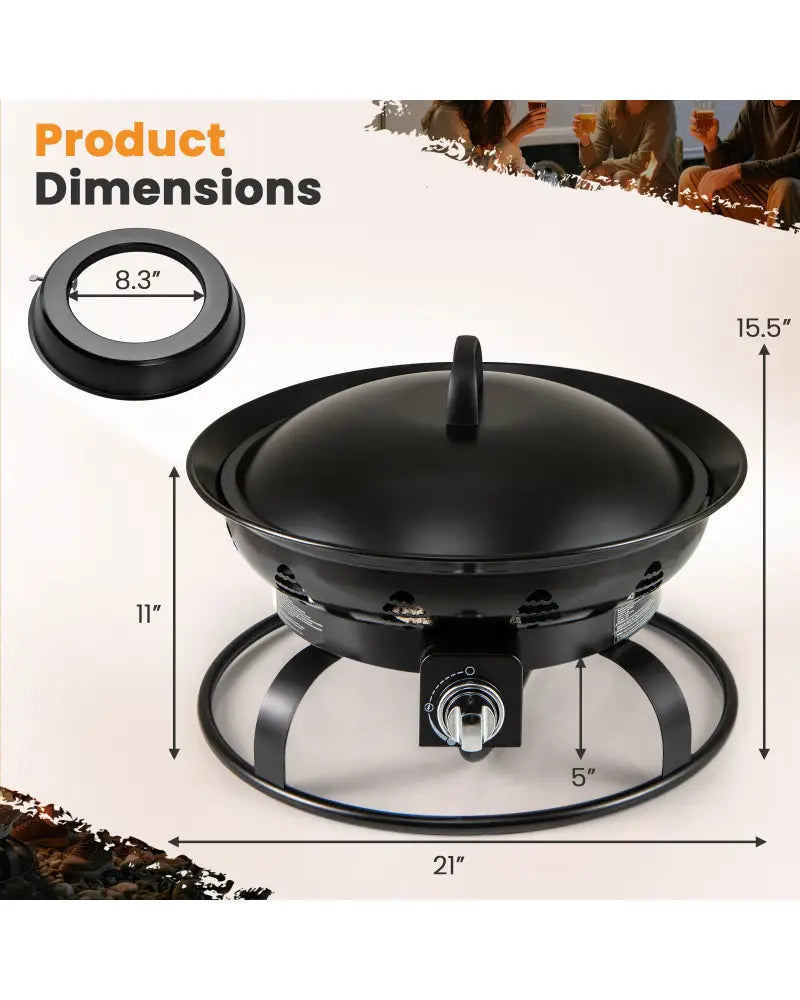 21 Inch Diameter Propane Gas Fire Pit Patio Portable Fire Bowl-Black - Black - Fire Pits
