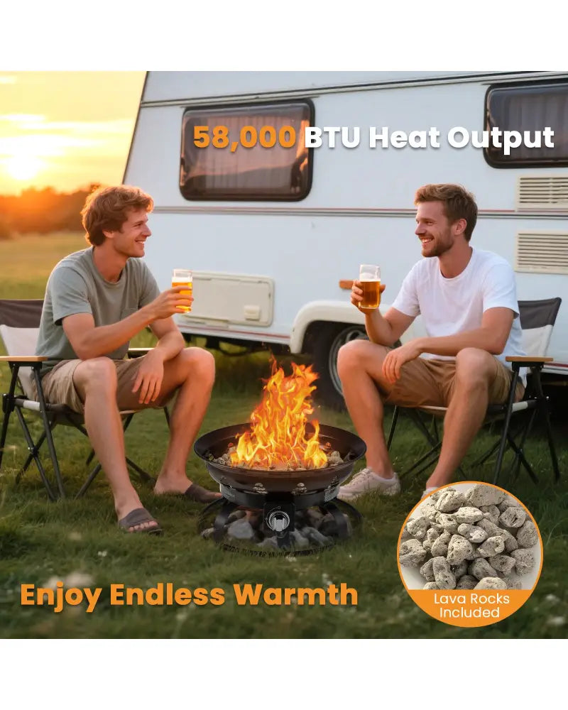 21 Inch Diameter Propane Gas Fire Pit Patio Portable Fire Bowl-Black - Black - Fire Pits
