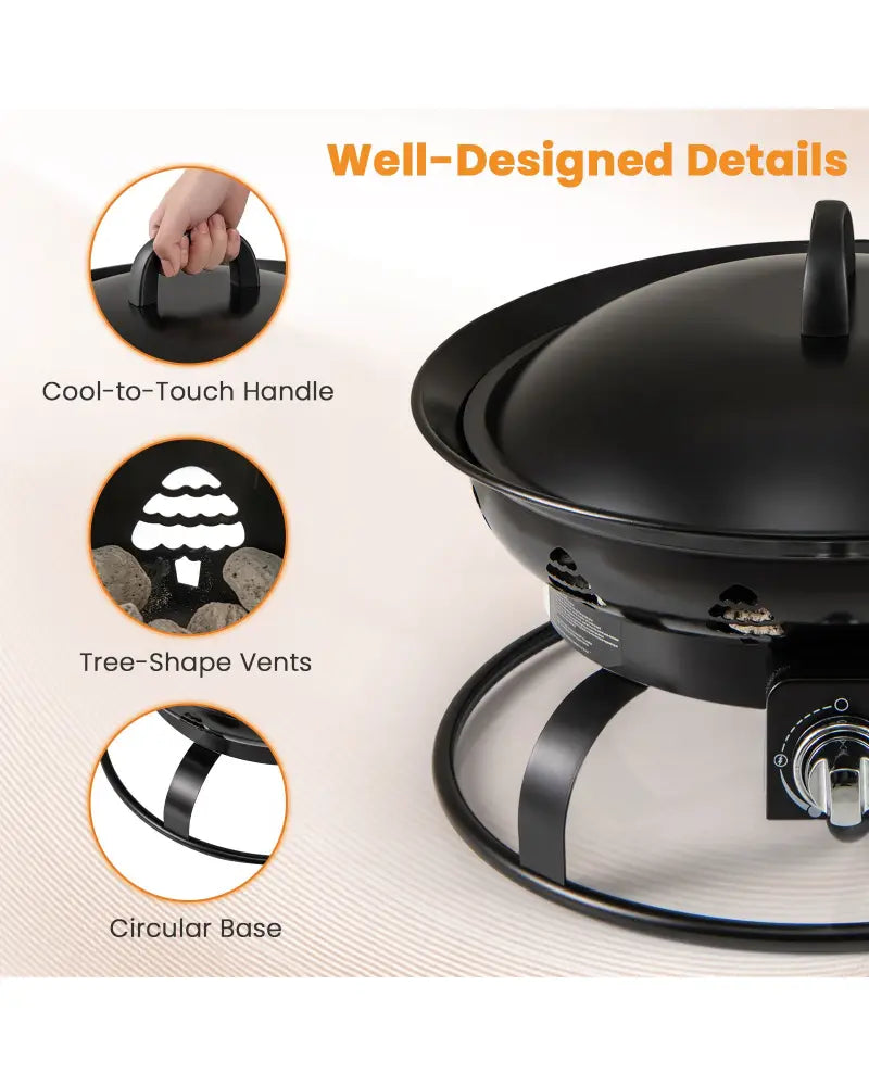 21 Inch Diameter Propane Gas Fire Pit Patio Portable Fire Bowl-Black - Black - Fire Pits