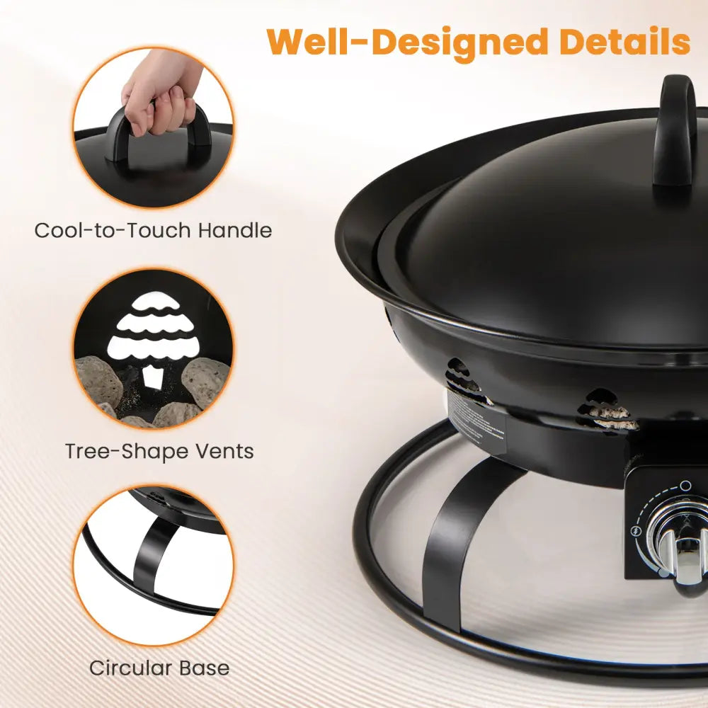 21 Inch Diameter Propane Gas Fire Pit Patio Portable Fire Bowl-Black - Black - Fire Pits