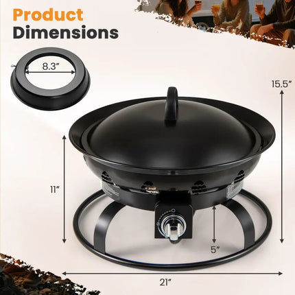 21 Inch Diameter Propane Gas Fire Pit Patio Portable Fire Bowl-Black - Black - Fire Pits
