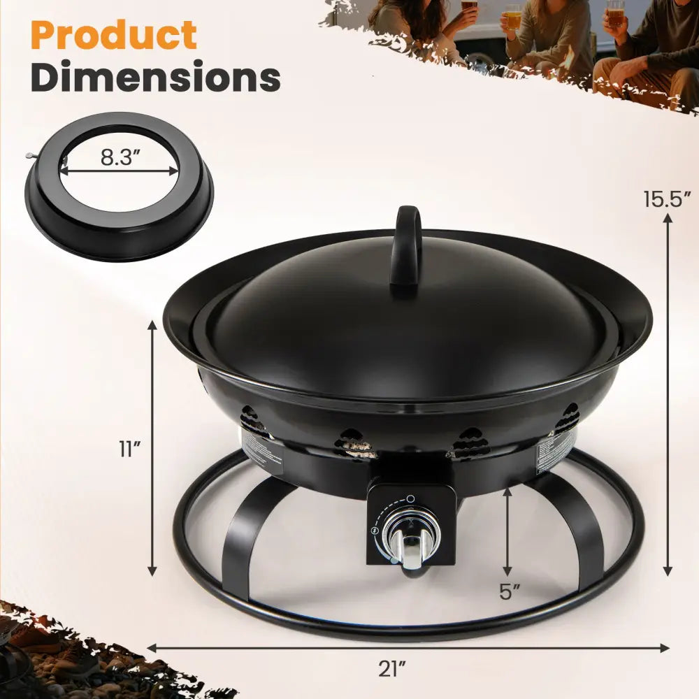 21 Inch Diameter Propane Gas Fire Pit Patio Portable Fire Bowl-Black - Black - Fire Pits
