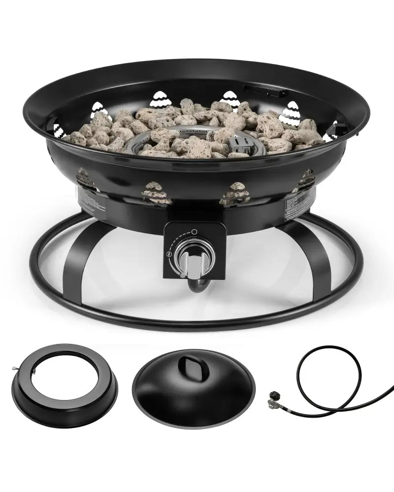 21 Inch Diameter Propane Gas Fire Pit Patio Portable Fire Bowl-Black - Black - Fire Pits