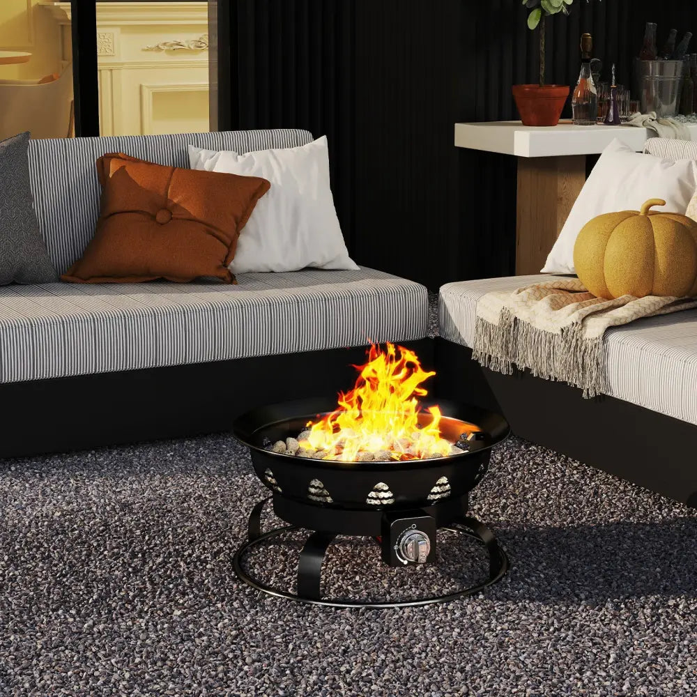 21 Inch Diameter Propane Gas Fire Pit Patio Portable Fire Bowl-Black - Black - Fire Pits