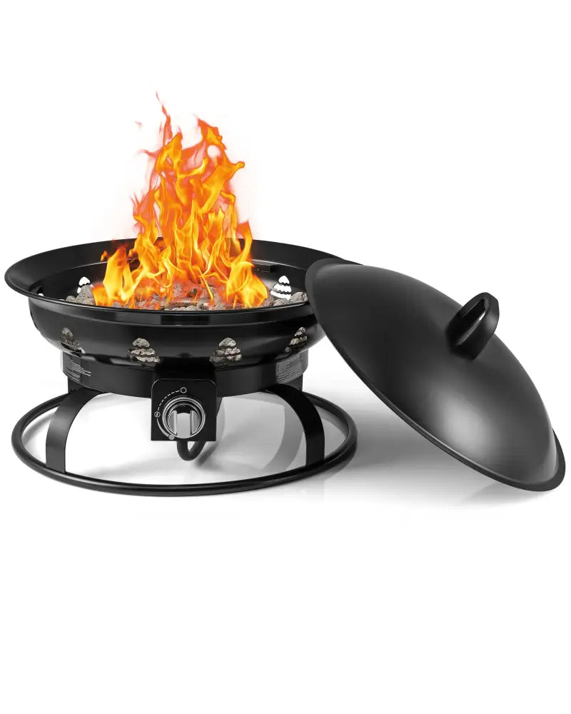 21 Inch Diameter Propane Gas Fire Pit Patio Portable Fire Bowl-Black - Black - Fire Pits