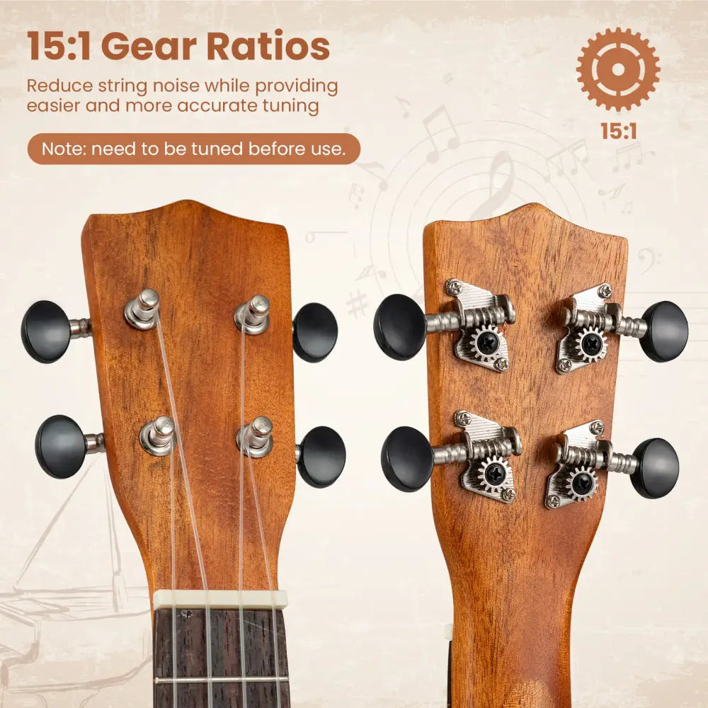 21 Inch Soprano Mahogany Wooden Ukelele Set with Adjustable Strap - Natural - Guitar & Strings