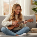 21 Inch Soprano Mahogany Wooden Ukelele Set with Adjustable Strap - Natural - Guitar & Strings