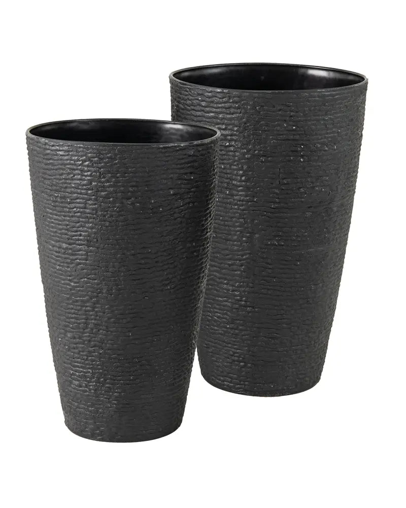 21 Inch Tall Round Plastic Planters Set of 2 Flower Pots with Drainage System-Black - Black - Raised Garden Beds