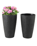 21 Inch Tall Round Plastic Planters Set of 2 Flower Pots with Drainage System-Black - Black - Raised Garden Beds