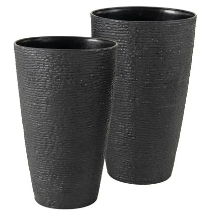 21 Inch Tall Round Plastic Planters Set of 2 Flower Pots with Drainage System-Black - Black - Raised Garden Beds