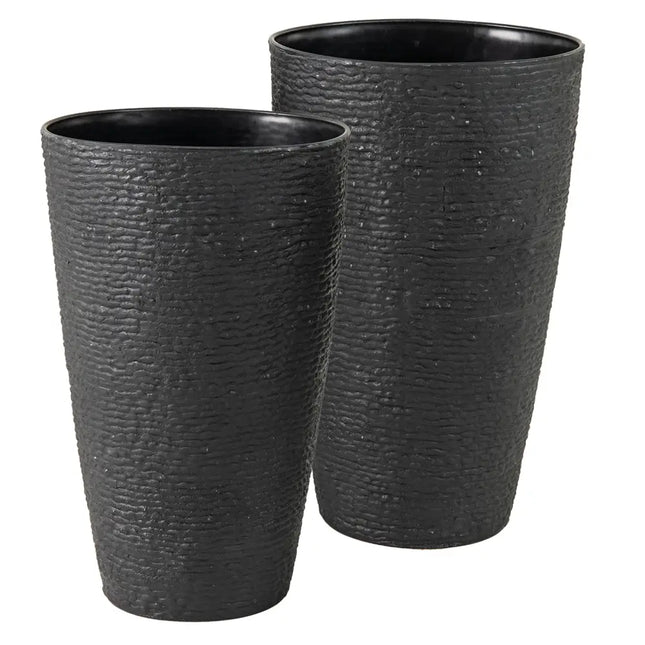 21 Inch Tall Round Plastic Planters Set of 2 Flower Pots with Drainage System-Black - Black - Raised Garden Beds