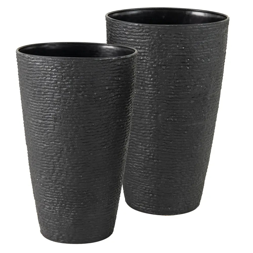 21 Inch Tall Round Plastic Planters Set of 2 Flower Pots with Drainage System-Black - Black - Raised Garden Beds