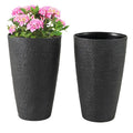 21 Inch Tall Round Plastic Planters Set of 2 Flower Pots with Drainage System-Black - Black - Raised Garden Beds