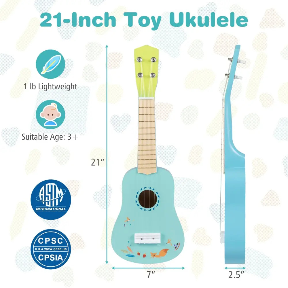 21 Inch Ukulele Guitar for Kids with Basswood Body for 3+ Years Old - Guitar & Strings