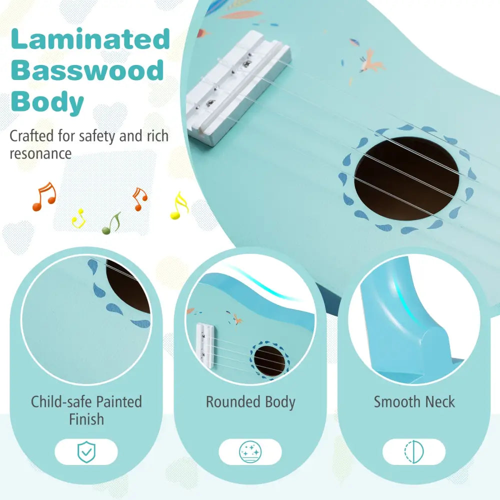 21 Inch Ukulele Guitar for Kids with Basswood Body for 3+ Years Old - Guitar & Strings