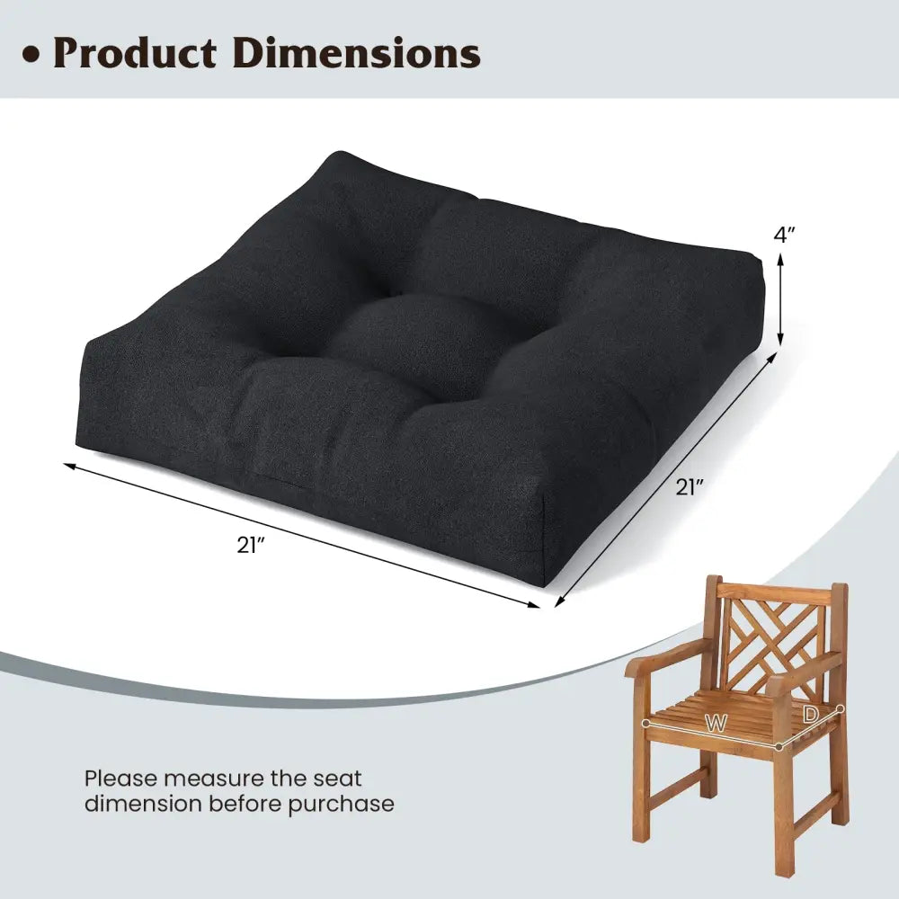 21 Inch x 21 Inch Patio Chair Seat Cushion Pads for Indoor and Outdoor-Black - Black - Outdoor Furniture Accessories