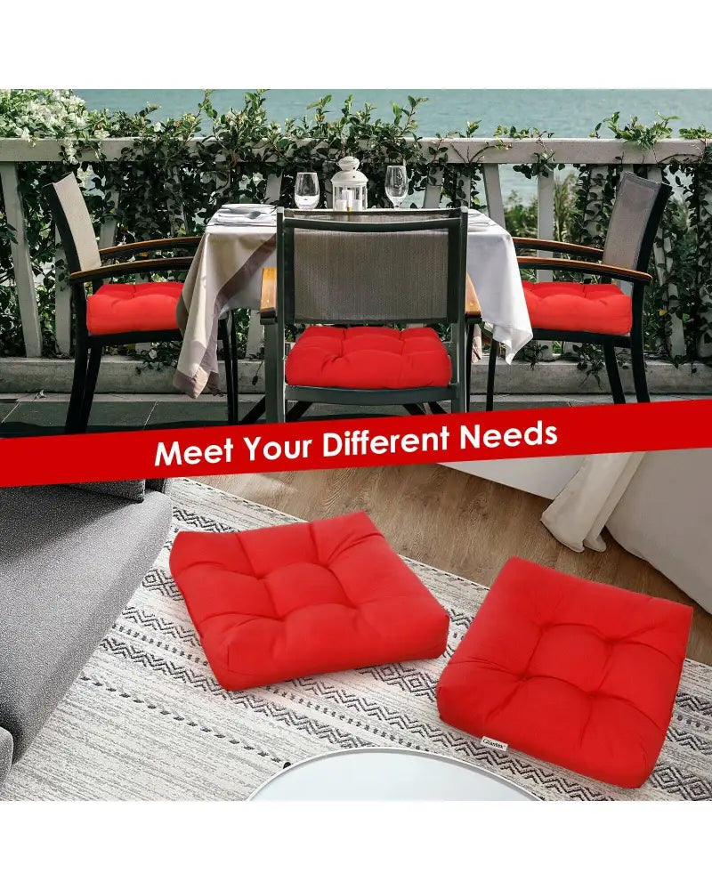 21 Inch x 21 Inch Patio Chair Seat Cushion Pads for Indoor and Outdoor-Red - Red - Outdoor Furniture Accessories