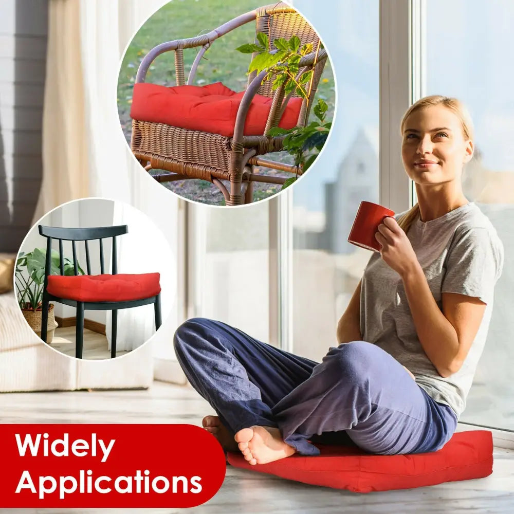 21 Inch x 21 Inch Patio Chair Seat Cushion Pads for Indoor and Outdoor-Red - Red - Outdoor Furniture Accessories