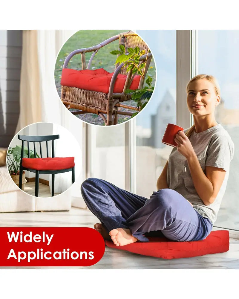 21 Inch x 21 Inch Patio Chair Seat Cushion Pads for Indoor and Outdoor-Red - Red - Outdoor Furniture Accessories
