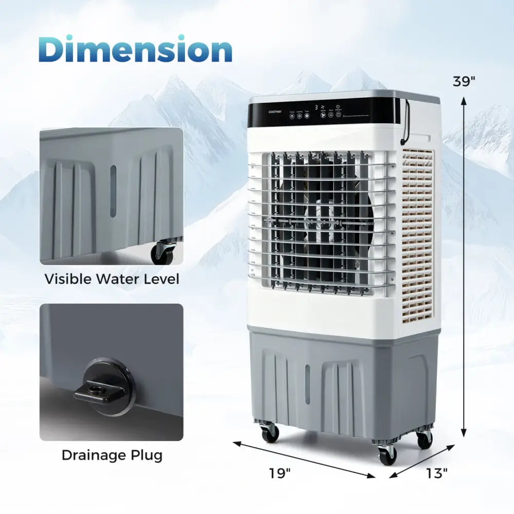 2100 CFM 3-in-1 Evaporative Air Cooler with 5.3 Gal Water Tank for Indoor Outdoor-White - White - Air Coolers