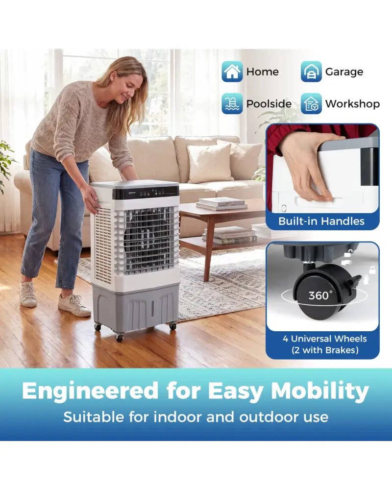 2100 CFM 3-in-1 Evaporative Air Cooler with 5.3 Gal Water Tank for Indoor Outdoor-White - White - Air Coolers