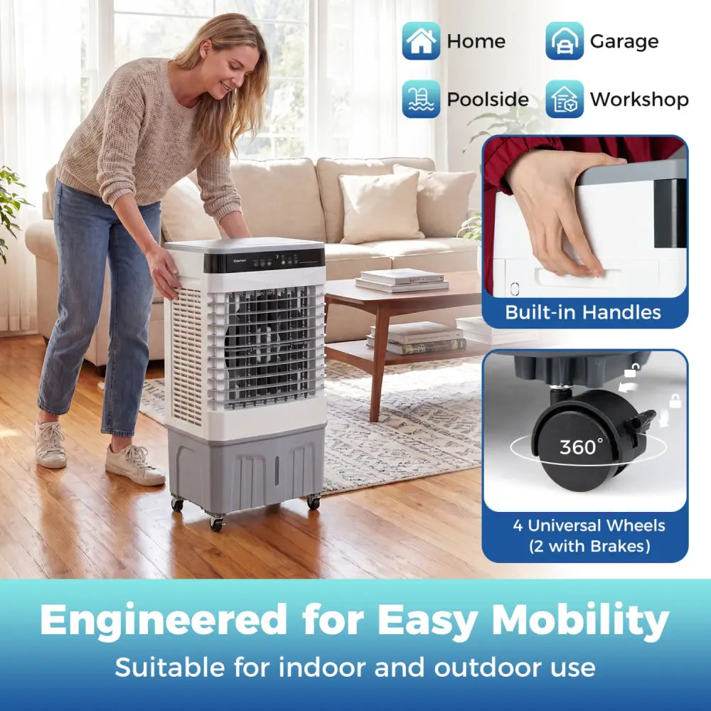 2100 CFM 3-in-1 Evaporative Air Cooler with 5.3 Gal Water Tank for Indoor Outdoor-White - White - Air Coolers