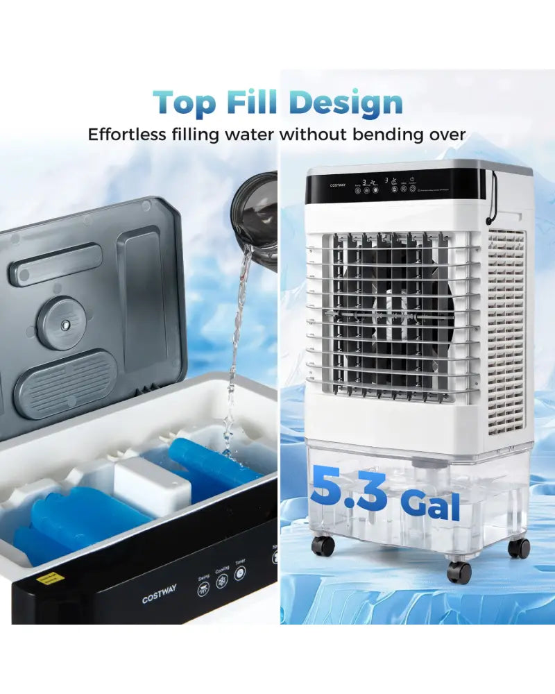 2100 CFM 3-in-1 Evaporative Air Cooler with 5.3 Gal Water Tank for Indoor Outdoor-White - White - Air Coolers