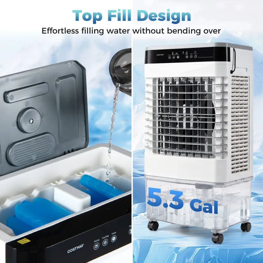 2100 CFM 3-in-1 Evaporative Air Cooler with 5.3 Gal Water Tank for Indoor Outdoor-White - White - Air Coolers