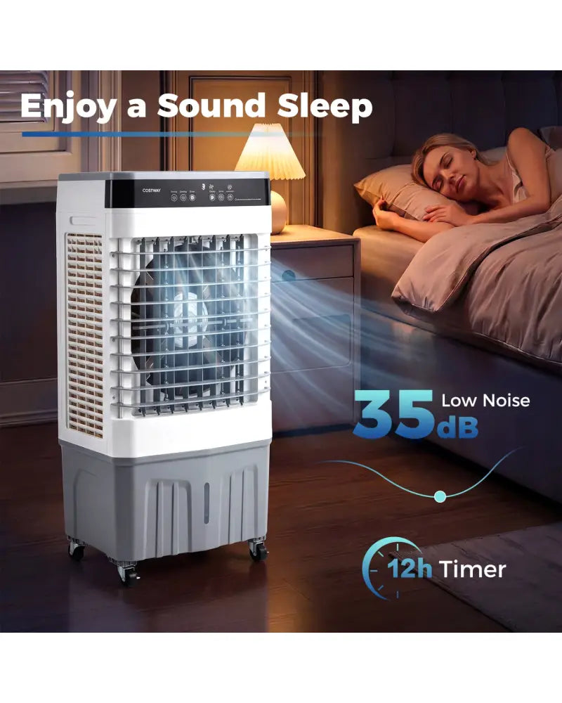 2100 CFM 3-in-1 Evaporative Air Cooler with 5.3 Gal Water Tank for Indoor Outdoor-White - White - Air Coolers