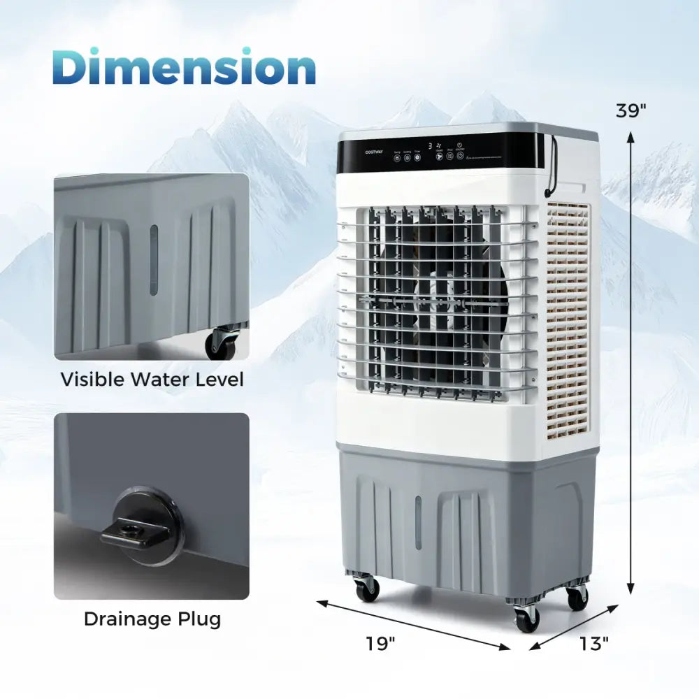 2100 CFM 3-in-1 Evaporative Air Cooler with 5.3 Gal Water Tank for Indoor Outdoor-White - White - Air Coolers