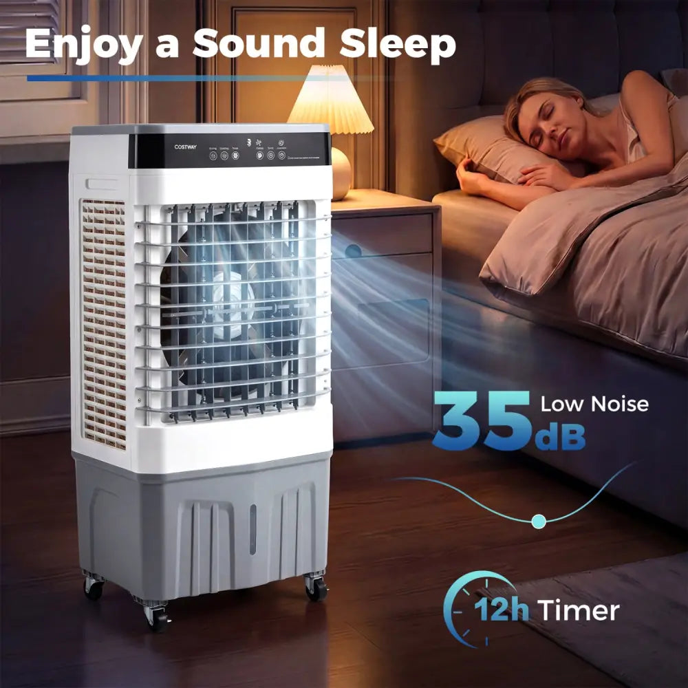 2100 CFM 3-in-1 Evaporative Air Cooler with 5.3 Gal Water Tank for Indoor Outdoor-White - White - Air Coolers