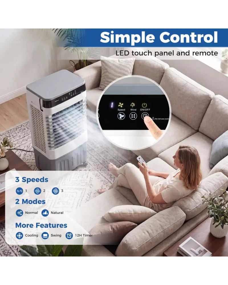 2100 CFM 3-in-1 Evaporative Air Cooler with 5.3 Gal Water Tank for Indoor Outdoor-White - White - Air Coolers