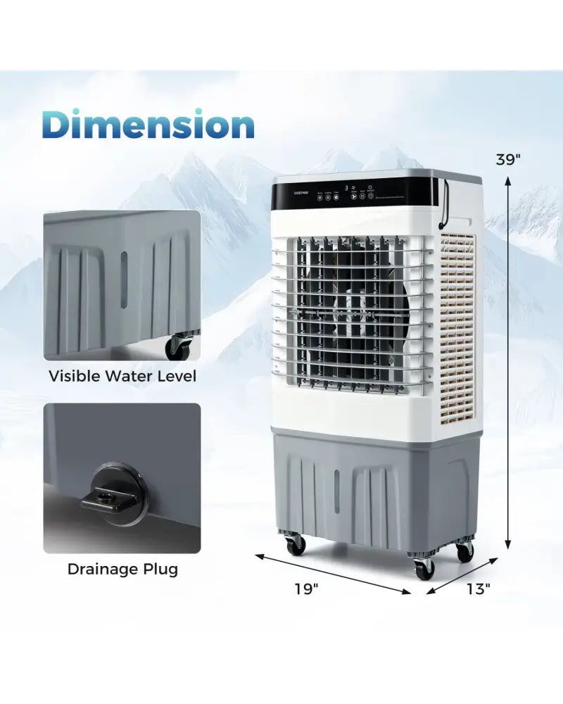 2100 CFM 3-in-1 Evaporative Air Cooler with 5.3 Gal Water Tank for Indoor Outdoor-White - White - Air Coolers