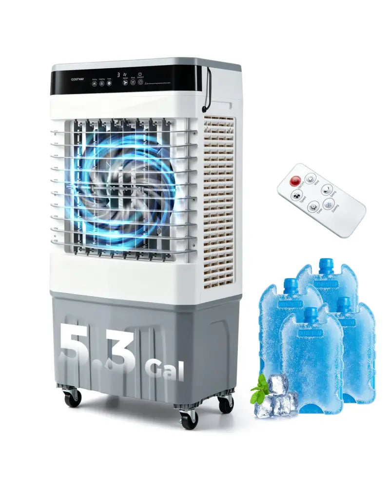 2100 CFM 3-in-1 Evaporative Air Cooler with 5.3 Gal Water Tank for Indoor Outdoor-White - White - Air Coolers