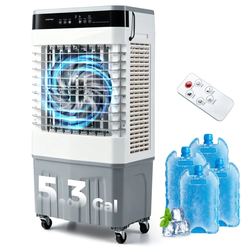 2100 CFM 3-in-1 Evaporative Air Cooler with 5.3 Gal Water Tank for Indoor Outdoor-White - White - Air Coolers