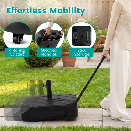 211 LBS Fillable Patio Umbrella Base with Wheels and Telescopic Pull Rod - Outdoor Umbrella Bases