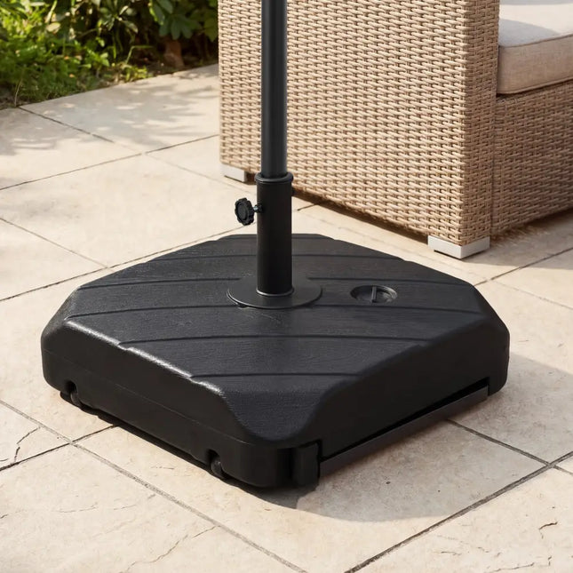 211 LBS Fillable Patio Umbrella Base with Wheels and Telescopic Pull Rod - Outdoor Umbrella Bases