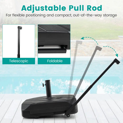 211 LBS Fillable Patio Umbrella Base with Wheels and Telescopic Pull Rod - Outdoor Umbrella Bases