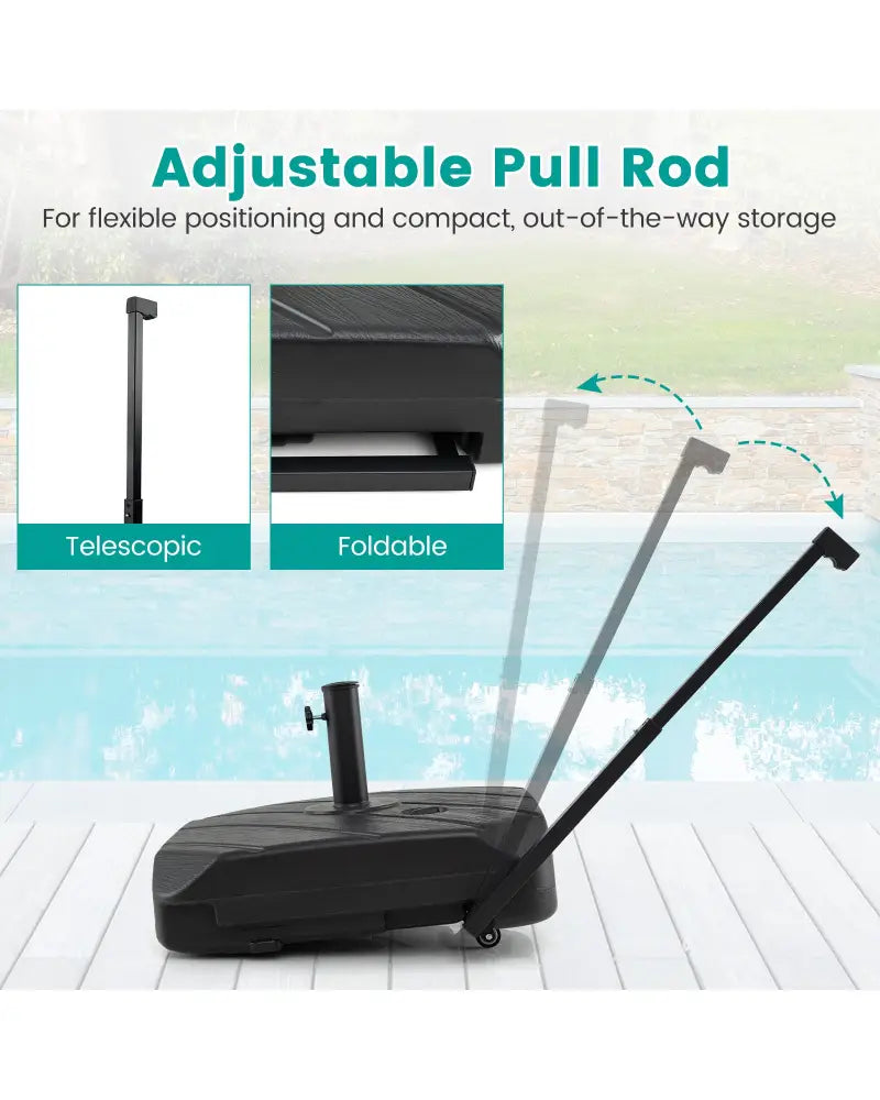 211 LBS Fillable Patio Umbrella Base with Wheels and Telescopic Pull Rod - Outdoor Umbrella Bases