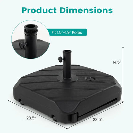 211 LBS Fillable Patio Umbrella Base with Wheels and Telescopic Pull Rod - Outdoor Umbrella Bases