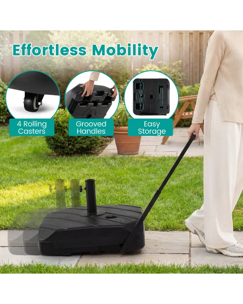 211 LBS Fillable Patio Umbrella Base with Wheels and Telescopic Pull Rod - Outdoor Umbrella Bases