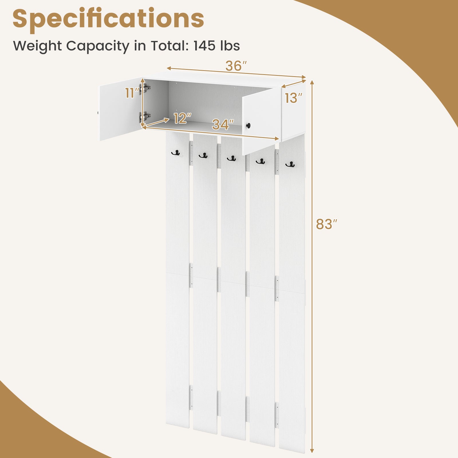 Entryway Wall Coat Rack Wall Mounted Coat Clothes Rack-White