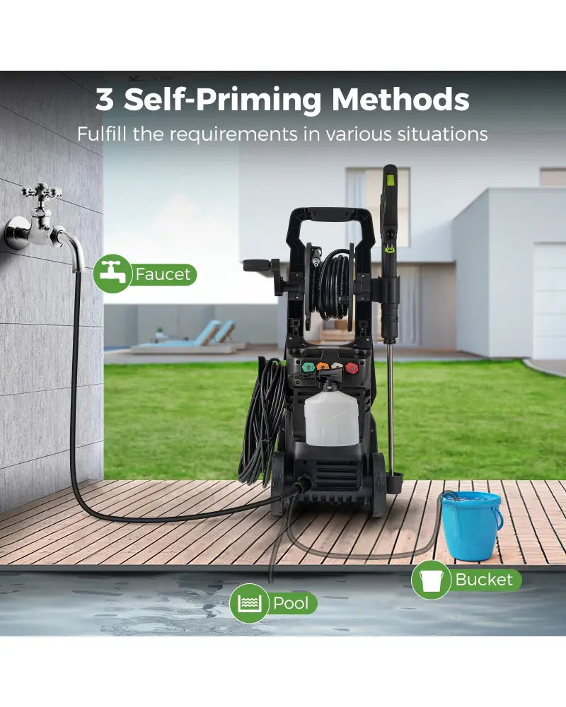 2150PSI Electric Pressure Washer 1.2GPM with 4 Quick Connect Nozzles and Foam Cannon-Green - Green - Pressure Washers