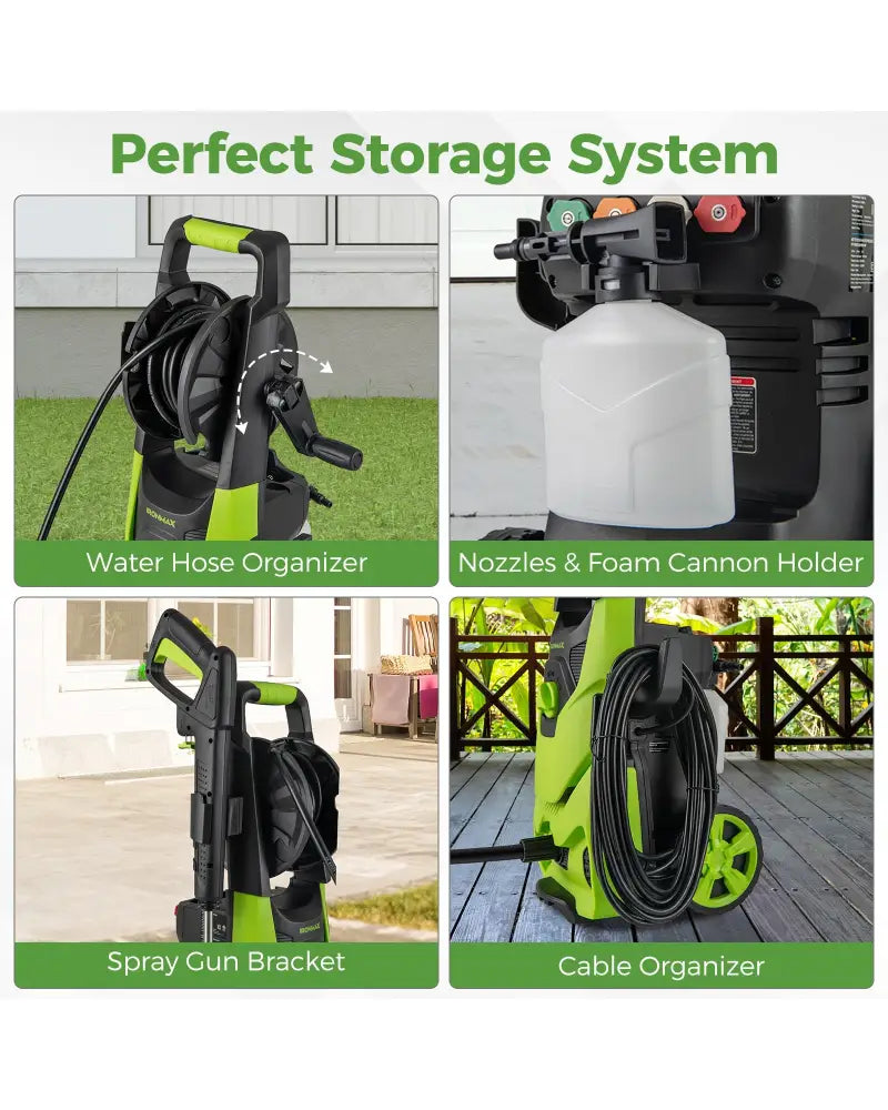2150PSI Electric Pressure Washer 1.2GPM with 4 Quick Connect Nozzles and Foam Cannon-Green - Green - Pressure Washers