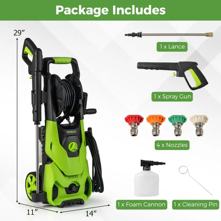2150PSI Electric Pressure Washer 1.2GPM with 4 Quick Connect Nozzles and Foam Cannon-Green - Green - Pressure Washers