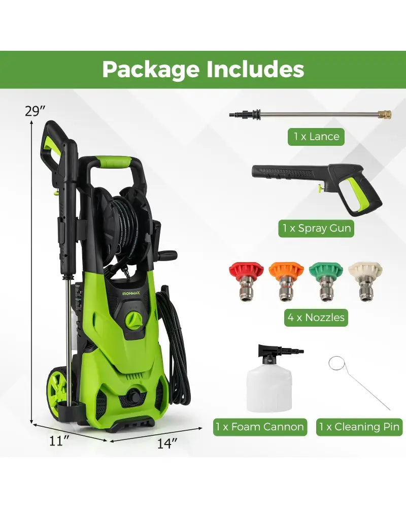2150PSI Electric Pressure Washer 1.2GPM with 4 Quick Connect Nozzles and Foam Cannon-Green - Green - Pressure Washers